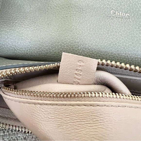 2F Chloe Clare medium Top Handle Chain Crossbody Satchel green gray leather - Picture 13 of 16